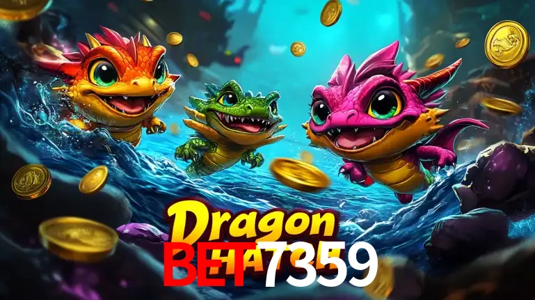 Arte promocional do jogo Dragon Hatch com três adoráveis dragões bebês nadando entre moedas de ouro, um dos slots mais divertidos para jogar no cassino BET7359.